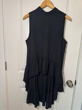 Kaari Blue Sleeveless Black Ruffle High-Low Top